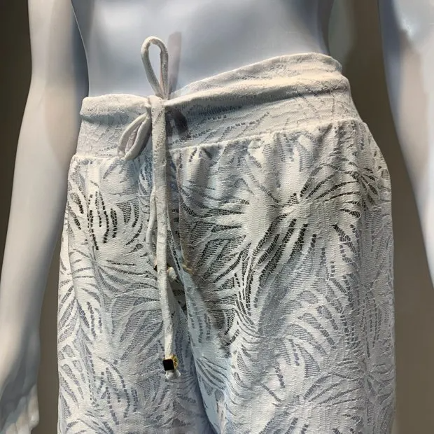 Beach Pants Tailana White Leaf Embroidery