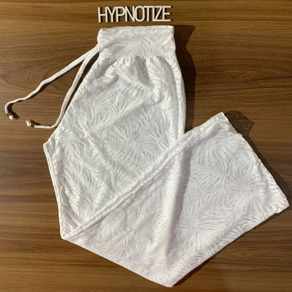 Beach Pants Tailana White Leaf Embroidery