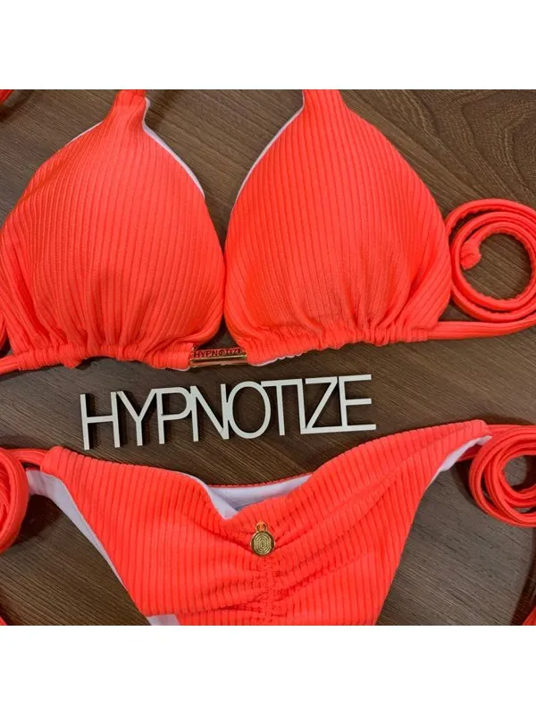 Bikini Aline Corrugated Lurex Orange - Hypnotize Fashion Beach