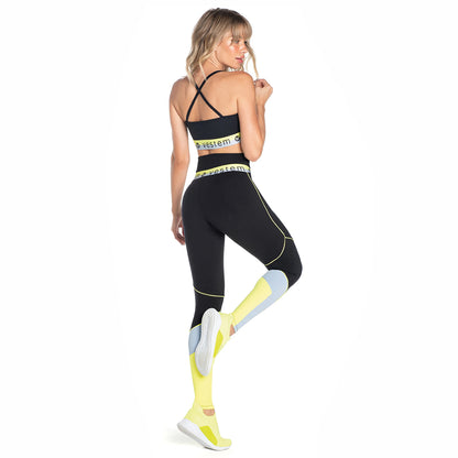 Legging Fuso Encinitas Black With Neon Yellow - Vestem - WaveFit