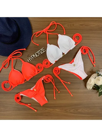 Bikini Aline Corrugated Lurex Orange - Hypnotize Fashion Beach